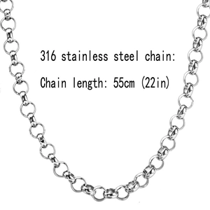 Detail view of 316 stainless steel chain necklace with 55cm length and O-link structure