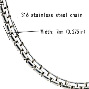 Détail d'une chaîne box de 7mm en acier inoxydable 316 avec ses maillons et sa largeur