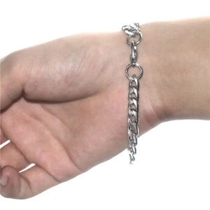Men's 3.2mm flat curb chain bracelet in polished stainless steel with lobster clasp