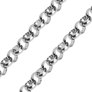 Polished stainless steel Rolo chain necklace for men with a mirrored silver finish