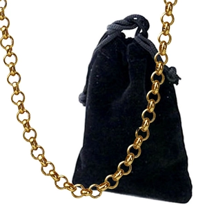 Men's 18k gold plated stainless steel O-link chain necklace with black velvet jewelry pouch