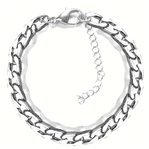 Silver NK curb chain bracelet in stainless steel with lobster clasp and extension link