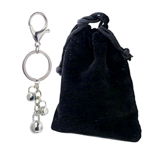 Porte-clés argenté poli avec clochettes et pochette en velours noir pour hommes