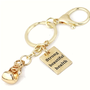 Fitness Motivierend Schlüsselanhänger Legierung Boxhandschuh Hantel Anhänger Schlüsselring Strong Beautiful Health Beschriftung Sportlich Geschenk