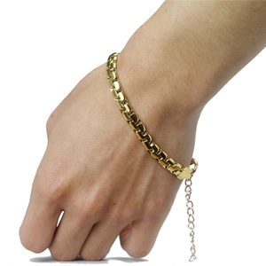 Minimalist gold-plated stainless steel box chain bracelet with adjustable extender for men