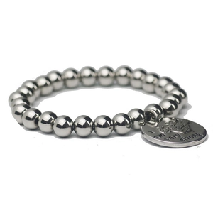 Adjustable 8mm stainless steel bead bracelet with I Am Very Strong engraved charm