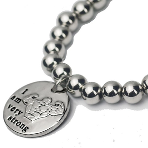 Adjustable 8mm stainless steel bead bracelet with strong athlete motif pendant
