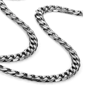 S-shaped curved view of 3.2mm silver stainless steel flat curb link chain necklace
