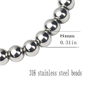 Detailed close-up of 8mm 316 stainless steel beads with a polished metallic finish