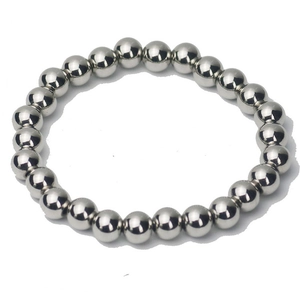 Bracelet extensible minimaliste en perles d'acier titane 8mm au fini poli argent