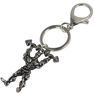 Porte-clés culturiste avec figurine d'haltère en argent antique pour passionnés de sport