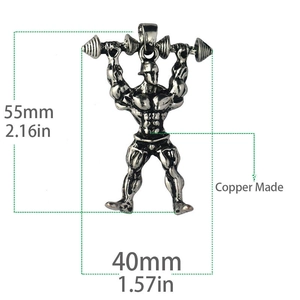 Guide des dimensions du pendentif haltérophile en cuivre indiquant hauteur et largeur