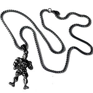 Muscular fitness man pendant necklace with black box chain for gym enthusiasts