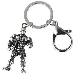 Macro shot of silver metal bodybuilder pendant with lobster clasp and secure ring