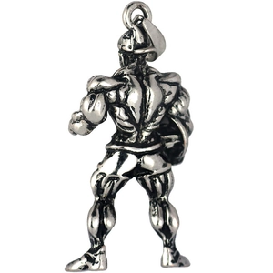 Antique silver bodybuilding pendant showcasing muscular back details for gym enthusiasts