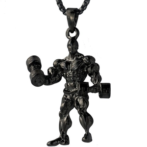 Men Fitness Bodybuilder Pendant Necklace Alloy Dumbbell Weightlifting Muscle Man Punk Sporty Jewelry Accessory For Workout Fans