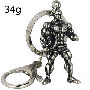 Detailed view of muscle man gym keychain in vintage silver finish weighing 34g