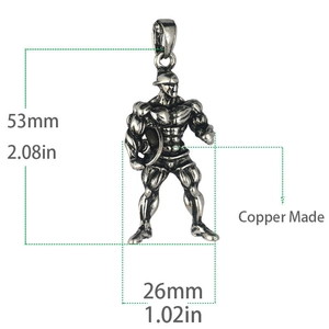 Detailed view of the copper bodybuilder pendant with dimensions 53mm by 26mm
