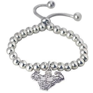 Bracelet Perlé en Acier Titane Réglable pour Homme Pendentif Homme Musclé Fitness Bijoux Cadeau Argent Or