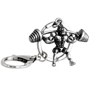 Porte-clés haltérophile en métal avec finition argent vintage et fermoir mousqueton