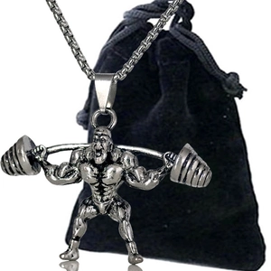 Pendentif haltérophile en acier inoxydable pour homme avec design athlète et barre
