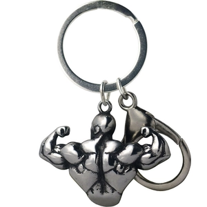 Portachiavi bodybuilder muscoloso in lega d'argento vintage con gancio sportivo