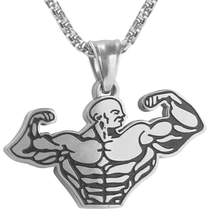 Collana con Ciondolo Uomo Muscoloso Bodybuilder Fitness Lega Galvanica Catena Box Accessorio Sportivo Palestra Gioielli Moda