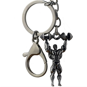 Antique Silver Alloy Bodybuilder Weightlifting Keychain Creative Fitness Muscle Man Pendant Men Gym Car Accessory Sporty Gift