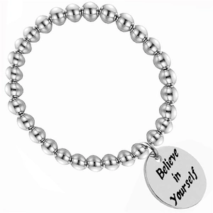 Silbernes Edelstahl-Perlenarmband mit graviertem Believe in yourself Anhänger