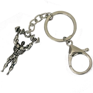 Silver dumbbell weightlifting keychain for gym enthusiasts with lobster clasp clip