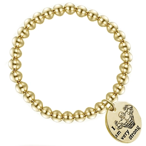 Bracelet réglable en billes d'acier inoxydable doré avec pendentif de force gravé