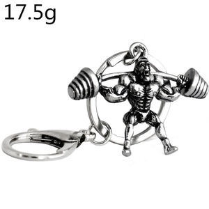 Detail of 17.5g antique silver dumbbell weightlifting man gym keychain with lobster clasp