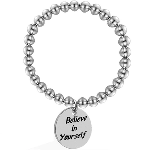 Inspirierendes Edelstahl Perlenarmband Für Damen Runder Anhänger Believe In Yourself Graviertes Charm-Armband Minimalistischer Schmuck Geschenk