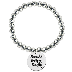 Women Adjustable Alloy Beaded Bracelet With Engraved Inspirational Breathe Believe Be Pendant Dandelion Charms Bracelet