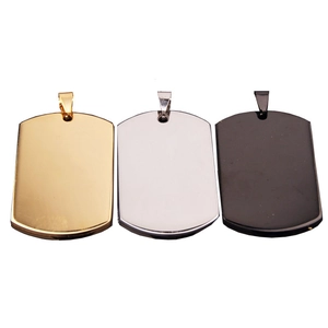 Men's titanium steel military dog tag pendants in gold, silver and black finishes