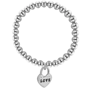 Minimalist Alloy Bead Bracelet For Women Heart Pendant LOVE Engraved Round Bead Chain Gold Silver Plated Fashion Jewelry Accessories