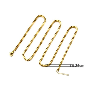 Detailed view of 0.25cm gold plated box chain necklace with lobster clasp and extender