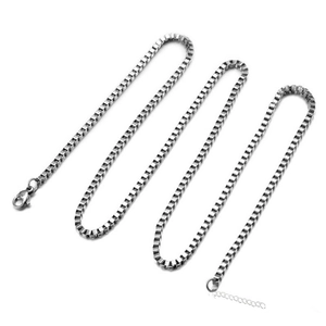 Classic silver stainless steel box chain necklace with lobster clasp and extender