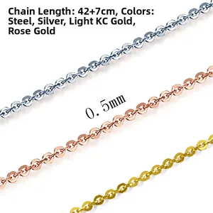 Detailed macro view of 0.5mm stainless steel O-chain in silver, gold and rose gold