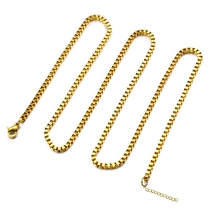 Three rows of gold plated stainless steel box chains with adjustable lobster clasps