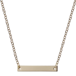 Minimalist gold stainless steel bar necklace with smooth rectangular pendant on cross chain