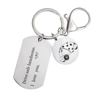 Drive Safe Handsome I Love You Stainless Steel Keychain Mirror Polished Metal Key Ring Car Hanging Gift For Husband Boyfriend
