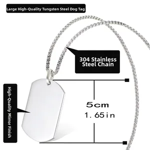 Polished stainless steel round dog tag pendant with 304 stainless steel box chain necklace