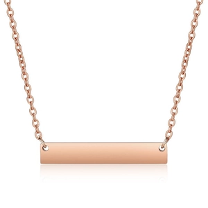 Detailed view of polished rose gold bar pendant necklace with mirror reflection