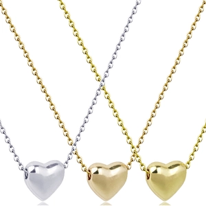 Polished stainless steel heart-shaped pendant necklaces in silver, gold, and rose gold