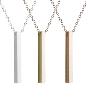 Polished stainless steel bar pendant necklaces in silver, gold, and rose gold finishes