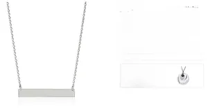 Detailed view of sterling silver bar necklace with custom engraving and lobster clasp