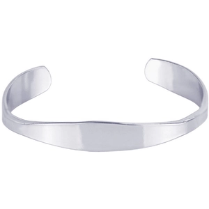 Polished silver stainless steel open C-shaped cuff bracelet with a mirror finish