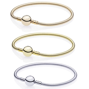 Three-piece snake chain bracelets in rose gold, gold, and silver with polished ball clasps