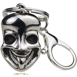 Stainless Steel Smiling Skull Mask Keychain Polished Hip Hop Gothic Metal Keyring For Men Women Daily Use Jewelry Ornament Gift